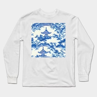 Blue and white chinoiserie landscape Long Sleeve T-Shirt